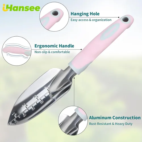 Vista 6 de Pink Garden Tool Sets 4-Piece, Aluminum Gardening Hand Tool Kit pink-4pcs