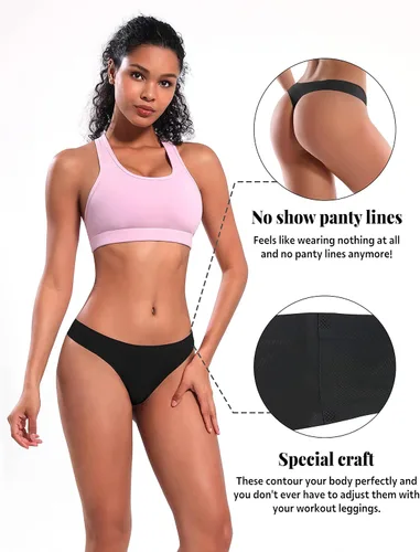 Vista 4 de Bubblelime - Panties deportivos tipo tanga, tiro bajo, no se transparentan, panties sexis invisibles y transpirables (paquetes de 6, 3 y 1 unidades)
