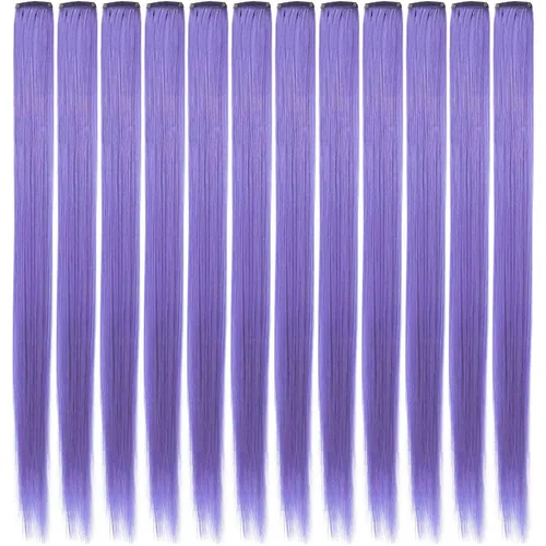 Vista 10 de 12 extensiones de cabello azul con clip en reflejos de 20 pulgadas, extensiones de cabello lacio de color liso con clip para mujer, peluca arcoíris