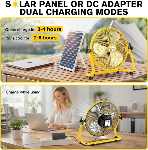 Vista 3 de Ventilador de camping solar de 16 pulgadas con panel solar Amarillo-16