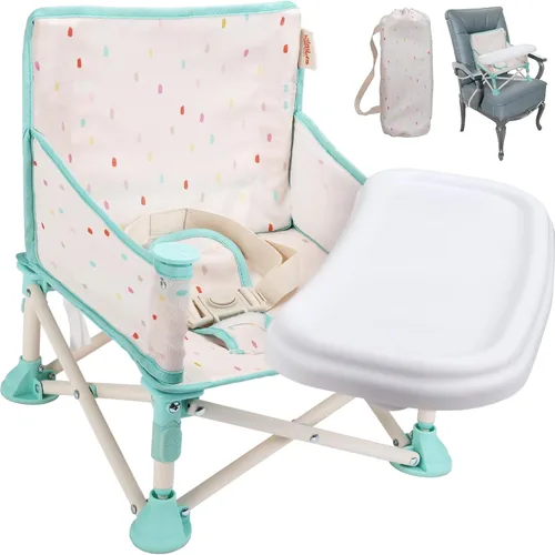 Vista 9 de Tiny Marvels Silla portátil 3 en 1 para bebé, asiento elevado acogedor, asiento para bebé con bandeja, plegable compacto, silla para niño pequeño