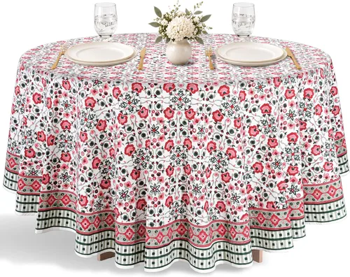 Vista 19 de Ridhi Mantel redondo estampado a mano color rosa flamenco 120 pulgadas 100%