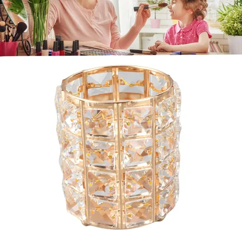 Vista 5 de Crystal Makeup Brush Holder, European Style Rounded Glass Cosmetic Organizer,for Vanity,Elegant & Durable Makeup Brush Organizer (Gold)