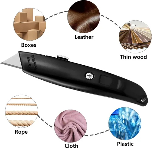 Vista 3 de DIYSELF Paquete de 2 cortadores retráctiles con 10 hojas de cuchillo utilitario, cuchillas afiladas de acero SK5, cortadores de caja para cartón