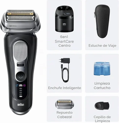 Vista 10 de Braun Series 9 PRO+ - Afeitadora eléctrica para hombres, maquinilla de afeitar de lámina húmeda y seca, centro de cuidado inteligente 6 en 1