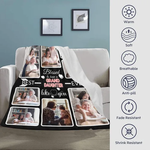 Vista 4 de Manta personalizada para nieta, mantas personalizadas con fotos, haz una manta de cama personalizada, manta de recuerdo personalizada para la mejor