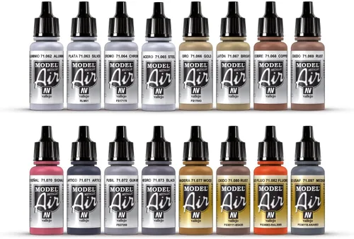 Vista 2 de Set de pintura Vallejo Model Air metálica, 0.57 oz, multicolor, (paquete de 16)
