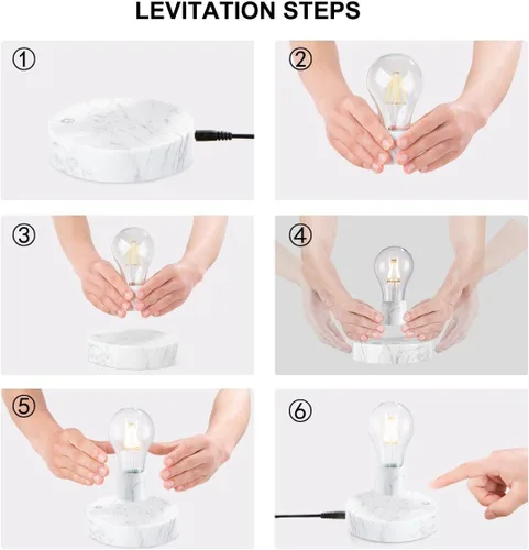 Vista 2 de Bombilla de luz magnética de levitación inalámbrica, lámpara de escritorio de luz LED de levitación, luz nocturna giratoria automática de 360
