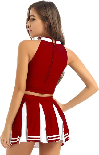 Vista 2 de LiiYii 2 piezas de uniforme de animadora para mujer disfraz de juego de rol tops cortos con faldas plisadas