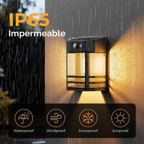 Vista 5 de btfarm Luces solares de pared para exteriores, 3 modos de luces con sensor de movimiento, del anochecer al amanecer, luz impermeable IP65