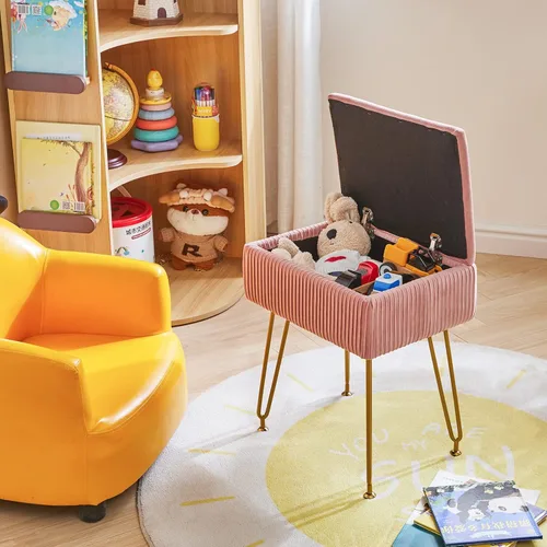 Vista 6 de YMYNY Taburete de tocador con almacenamiento, taburete otomano cuadrado, taburete de maquillaje multifuncional moderno para dormitorio, sala de Rosa