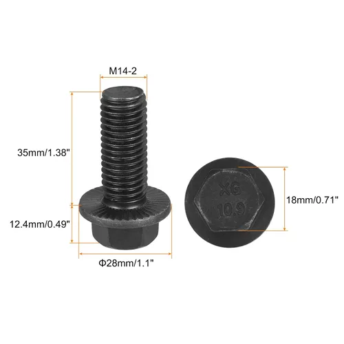 Vista 2 de uxcell Pernos de brida dentada hexagonal M14-0.079x1.378 in Tornillos de acero al carbono de grado 10.9 4pcs