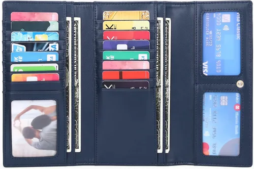 Vista 2 de SENDEFN - Cartera de cuero para mujer, portatarjetas con bloqueo RFID, monedero para mujer con cierre