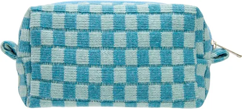 Vista 10 de PAZIMIIK Bolsa de Maquillaje a Cuadros para Bolso Portátil con Cremallera, Estuche Pequeño de Cosméticos para Accesorios de Viaje, Azul Ártico
