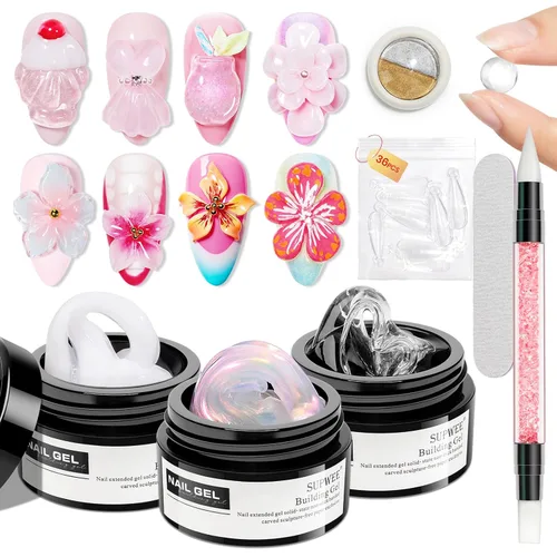 Vista 16 de Gel Constructor Sólido para Uñas - Gel de Arte de Uñas 3D Claro Transparente Antiadherente para Manos para Tallado, Moldeado, Patrones