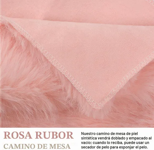 Vista 3 de Camino de mesa pequeño rosa rubor, bufanda mullida para mesita de noche de Rosa pálido