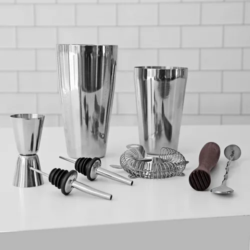 Vista 3 de Juego de coctelera profesional para barman Herramientas y accesorios de bartender Coctelera de Martini de acero inoxidable, colador, jigger