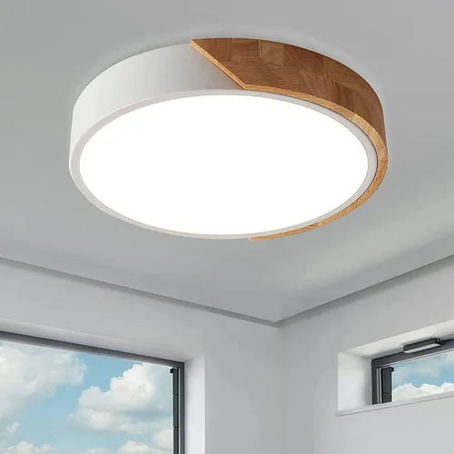 Vista 9 de Lámpara de techo LED de madera de montaje empotrado, 3CCT 3000K-6500K moderna negra cerca de las luminarias del techo, lámpara de techo redonda