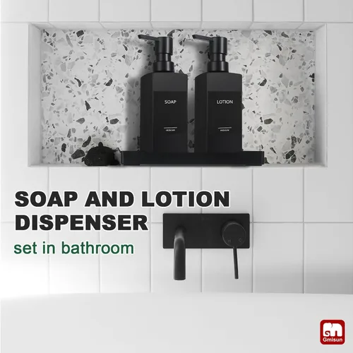 Vista 6 de GMISUN Juego de dispensador de jabón de cocina, dispensadores de jabón para manos y platos, dispensador de jabón negro de 12 fl oz/11.8 fl oz