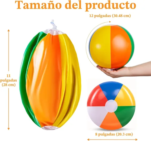 Vista 5 de JOYIN Paquete de 12 pelotas de playa de 12 pulgadas, juguetes inflables clásicos a granel para piscina, juegos de adultos y niños, suministros