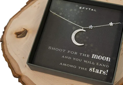 Vista 5 de EFYTAL Regalos de graduación inspiradores collar de plata de ley 925 con circonita cúbica creciente y luna y estrellas en tarjeta motivacional