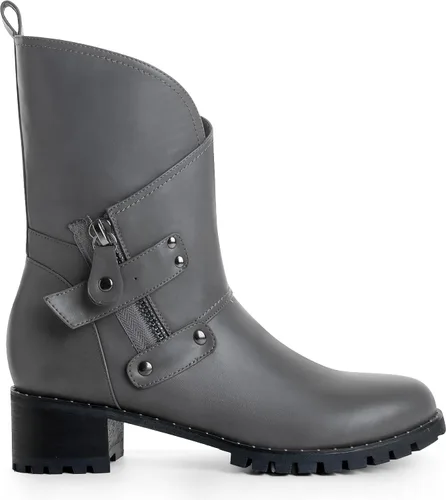 Vista 3 de Botas de tobillo para mujer, a media pantorrilla, tacón bajo, botines para mujer, botas con hebilla y correa con cremallera, moda 'Juanita