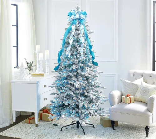 Vista 6 de MEEDEE Adorno Superior Azul para Árbol de Navidad de 12" de Ancho Lazos de Navidad con Purpurina Lazo de Cinta de Copo de Nieve Lazos Superiores