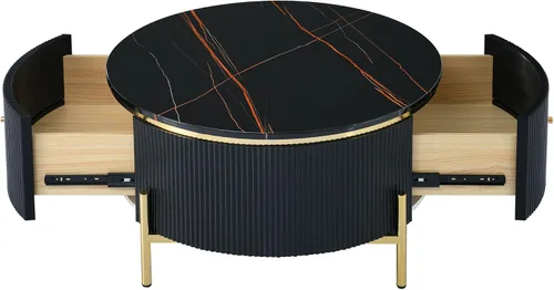 Vista 8 de Mesa de centro redonda moderna con 2 cajones grandes para sala de estar, color negro (31.5 pulgadas)