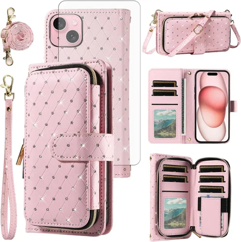 Vista 60 de Funda para teléfono iPhone 6 6S con cremallera y protector de pantalla con protector de pantalla, correa de cordón cruzado, ranura para iPhone 6 Six