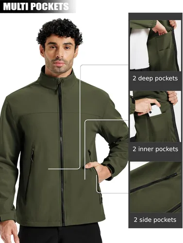 Vista 5 de TACVASEN Chaqueta ligera Softshell para hombre, con forro polar, rompevientos, impermeable, para senderismo táctico