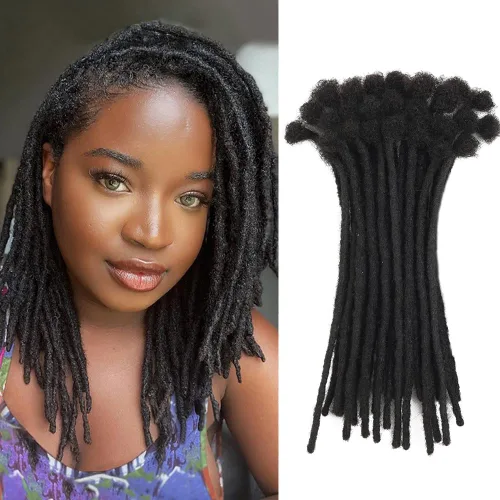 Vista 7 de Extensiones de cabello humano Loc de 0.2cm de ancho, 4 pulgadas, 10 hebras, extensiones de rastas de cabello humano 100% hechas a mano, permanentes