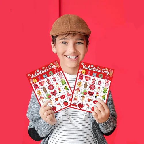 Vista 6 de WEIEN Bingo para el día de San Valentín para niños, adultos, 24 jugadores para grupos grandes de clase familia/escuela, fiesta, golosinas, aula