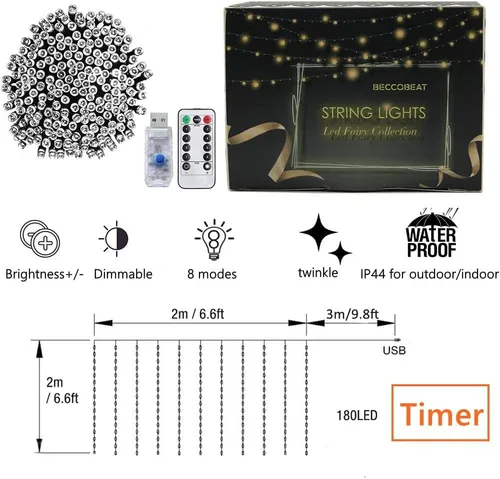 Vista 5 de Luces de cortina para recámara, cortinas iluminadas de pared, luces de cadena LED, luces de hadas colgantes en turquesa, teja azul, lavanda, lila