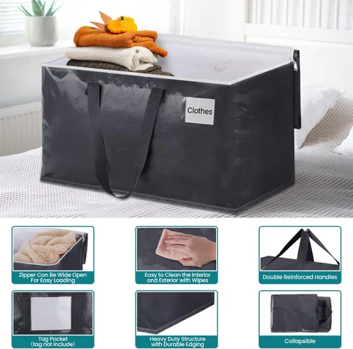 Vista 3 de Fabspace Bolsas de mudanza resistentes con cremalleras fuertes y asas, suministros de mudanza plegables, bolsas de almacenamiento para embalaje