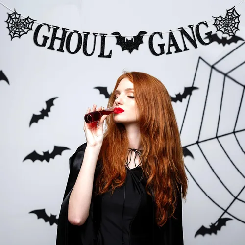Vista 5 de Cartel de Ghoul Gang, accesorios para fotos de fiesta de noche de Halloween, temática de fantasmas de terror, suministros de decoración de fiesta
