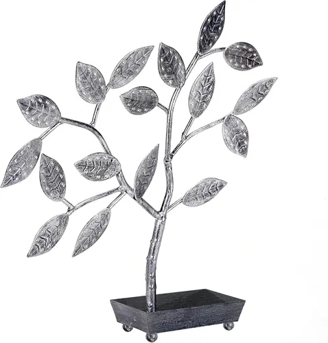 Vista 4 de MyGift Soporte de exhibición de aretes de árbol de joyería colgante de metal plateado, organizador de pulseras con bandeja para anillos