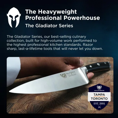 Vista 5 de Dalstrong - Cuchillo de chef de 8 pulgadas - Serie Gladiador ELITE - Cuchillo de chef forjado de acero alemán HC - Cuchillo de cocina de filo