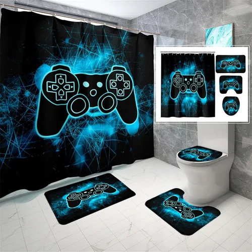 Vista 7 de BATATADOCE Juego de baño Gaming con cortina de ducha y alfombras para niños