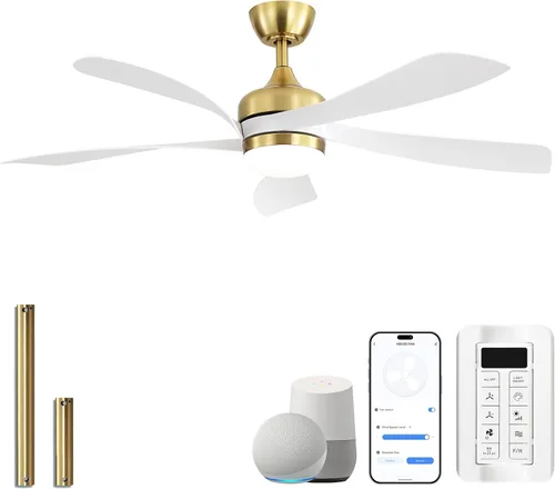 Vista 18 de Sofucor Ventilador de techo inteligente de 52", ventiladores de techo blancos para interiores/exteriores con luces y control remoto, funciona