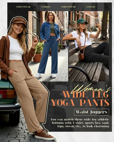 Vista 62 de Neer - Conjunto de 3 pantalones de yoga de pierna ancha para mujer - Pantalones deportivos cómodos, holgados, de cintura alta y casuales