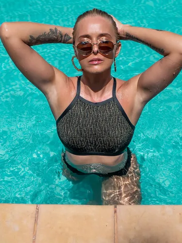 Vista 4 de Pak Stitch Trajes de baño de dos piezas con cuello alto para mujer conjunto de bikini de tiro medio