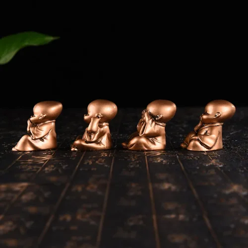 Vista 4 de BRABUD TQGJBS233 - Juego de 4 figuras de monjes de resina Hear No Evil See No Evil Speak No Evil TQGJBS233