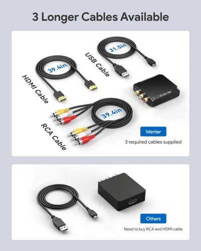 Vista 3 de Adaptador WENTER de RCA a HDMI, convertidor de 1080P AV a HDMI, adaptador de audio y video compuesto mini CVBS, compatible con PAL/NTSC