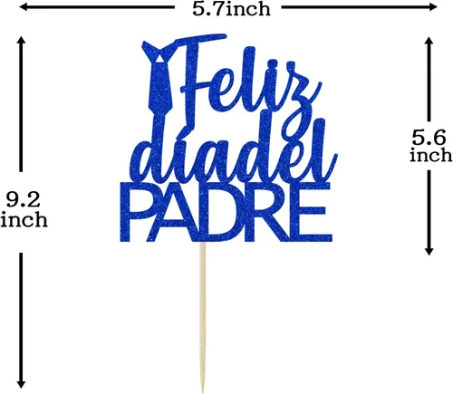 Vista 6 de Decoración de pastel de Feliz Día del Padre para decoración del día del padre, suministros de fiesta de cumpleaños de papá con purpurina azul