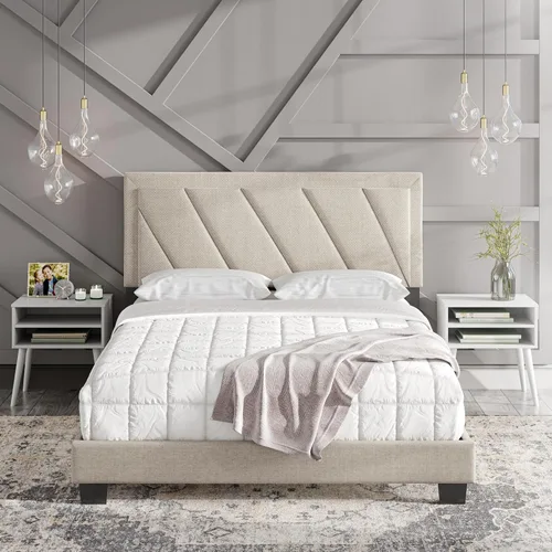 Vista 14 de Boyd Sleep Cama tapizada de lino negro con cabecera ajustable, tamaño individual, con base o somier calificado para su uso
