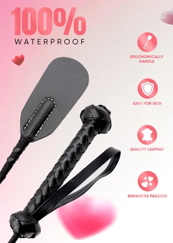Vista 7 de Látigo sexual para adultos, BDSM Flogger y Adult Crop Paddle SM Starter Kit para jugar en el dormitorio, juguetes fetichistas sexys Conjunto Negro