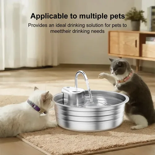 Vista 7 de Fuente de agua para gatos de acero inoxidable, fuente de agua para mascotas de gran capacidad de 135 onzas / 4 litros para gatos en interiores