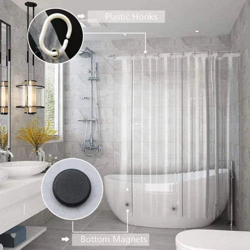 Vista 2 de AooHome Eva - Forro de ducha pequeño de 36 x 72 pulgadas, cortina de baño transparente de calibre 8 con ganchos, imanes inferiores, impermeable