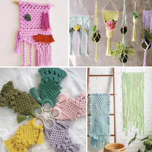 Vista 7 de Cordón de macramé de algodón natural grueso de 3mm x 109 yardas, cuerda de algodón trenzado de 4 hebras para macramé suave de color natural hecho a