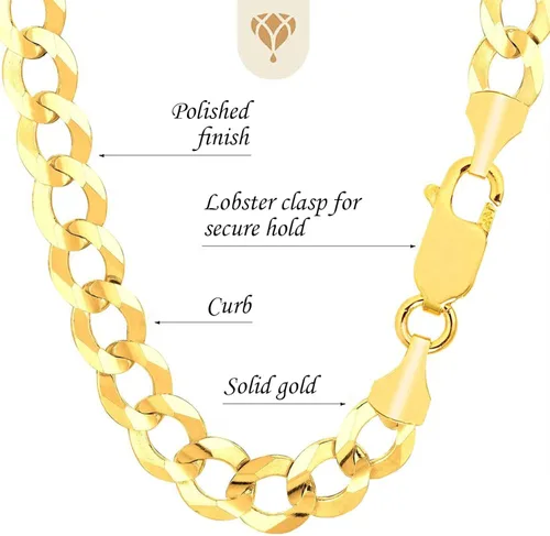 Vista 3 de The Diamond Deal Mens 10k Hollow Yellow Gold 4.4mm Shiny Hollow Cuban Comfort Curb Cuban Chain Necklace For men for Pendants and Charms with